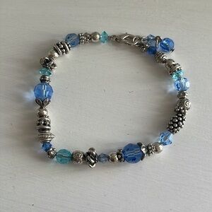 Sparkling Sterling Silver Blue Beaded Bracelet.